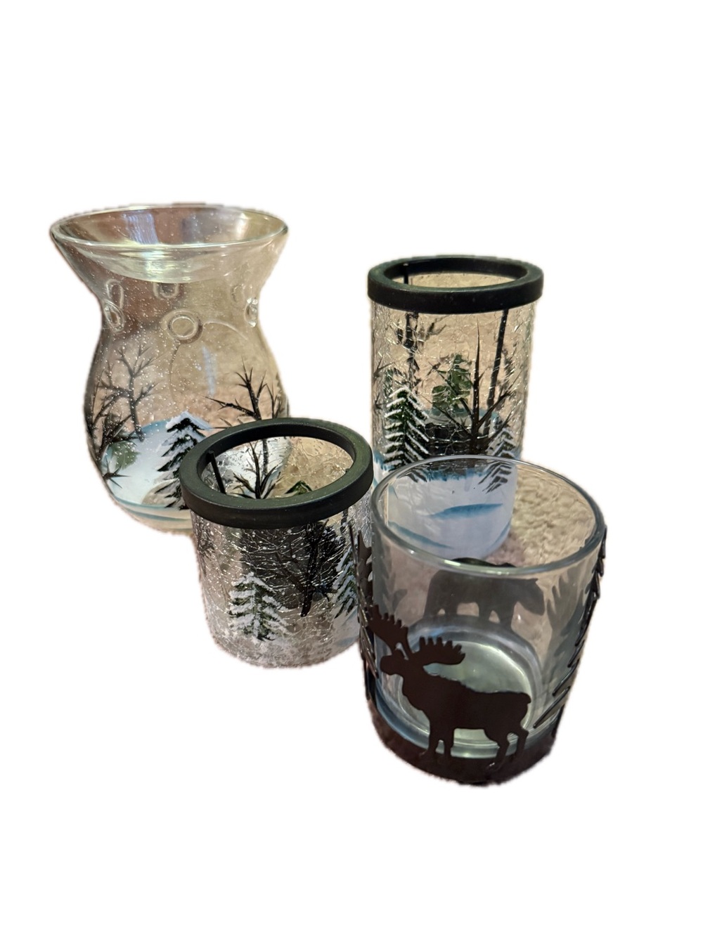 Yankee Candle Winter Frost Crackle set of 4 tea light /tart wax burners holders